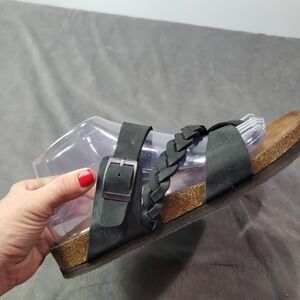 White Mountain Hazy Black Leather Braided Cork Footbed Slide Sandals Womens 8M